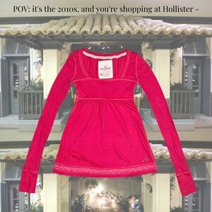 *SOLD*Vintage Ballet Y2K Hollister Hot Pink Coral Color Long Sleeve Babydoll Top